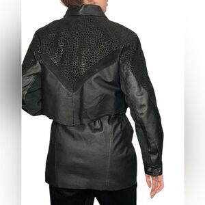 Vintage Euro Mond Of California Printed Genuine Leather Black Jacket Western Blk